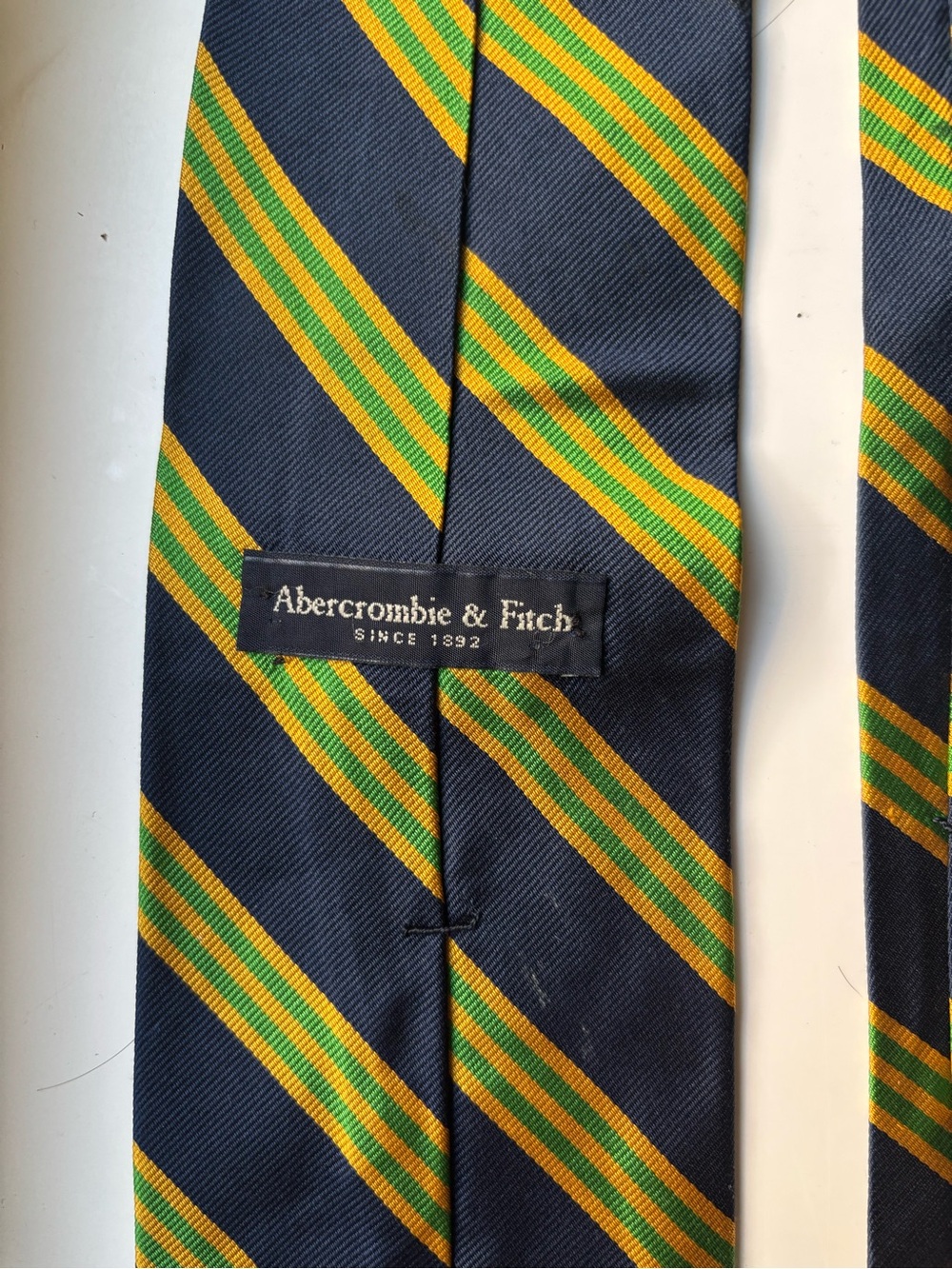 Classic Navy Stripe Men's Tie with Yellow & Green Accents - Picture 2 of 3